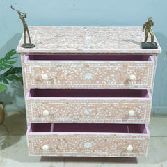 Mother of Pearl Inlay Amira Classic Pink Chest of Drawer Dresser Tallboy Floral Pattern