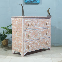 Mother of Pearl Inlay Amira Classic Pink Chest of Drawer Dresser Tallboy Floral Pattern