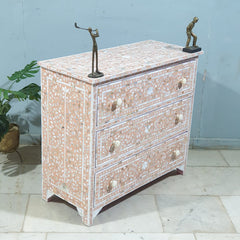 Mother of Pearl Inlay Amira Classic Pink Chest of Drawer Dresser Tallboy Floral Pattern