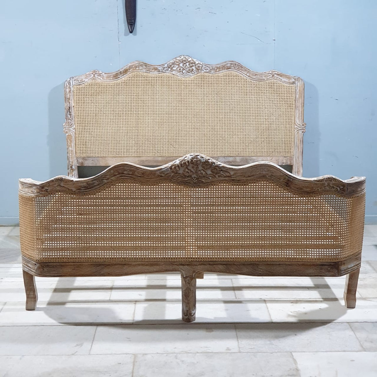 Rattan Hand Carved Solid Wood King Bed