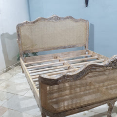 Rattan Hand Carved Solid Wood King Bed
