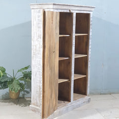 Indian Handmade Wooden Carved 1 Door Book Case Whitewash