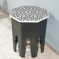 Bone Inlay Black and White Stool Moroccan Patter 50x50x60cm