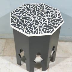 Bone Inlay Black and White Stool Moroccan Patter 50x50x60cm