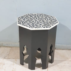 Bone Inlay Black and White Stool Moroccan Patter 50x50x60cm