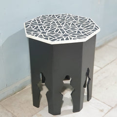 Bone Inlay Black and White Stool Moroccan Patter 50x50x60cm