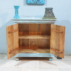 Indian Style Carved Solid Wood Cabinet Buffet 90X40X90 CM Bluewash