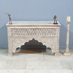 Mughal Mehrab Indian Hand Carved Jali Hall Table Console White 120cm