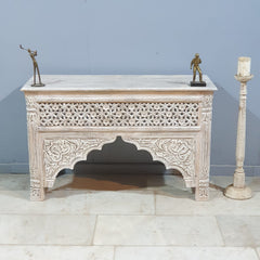 Mughal Mehrab Indian Hand Carved Jali Hall Table Console White 120x45x75 cm