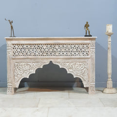 Mughal Mehrab Indian Hand Carved Jali Hall Table Console White 120x45x75 cm