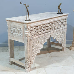 Mughal Mehrab Indian Hand Carved Jali Hall Table Console White 120x45x75 cm