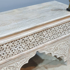 Mughal Mehrab Indian Hand Carved Jali Hall Table Console White 120x45x75 cm