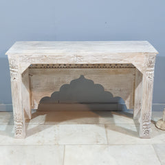 Mughal Mehrab Indian Hand Carved Jali Hall Table Console White 120cm