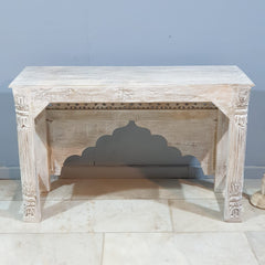 Mughal Mehrab Indian Hand Carved Jali Hall Table Console White 120x45x75 cm