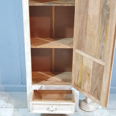 Floral Hand Craved Indian Wooden Carved Small Wardrobe Cabinet D100