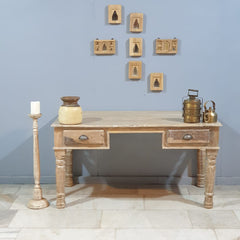 Antique Timber Teak Style Desk With Drawers 142x70x75 cm