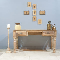 Antique Timber Teak Style Desk With Drawers 142x70x75 cm