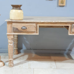 Antique Timber Teak Style Desk With Drawers 142x70x75 cm