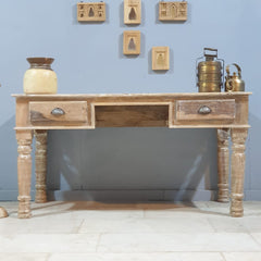 Antique Timber Teak Style Desk With Drawers 142x70x75 cm