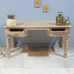 Antique Timber Teak Style Desk With Drawers 142x70x75 cm