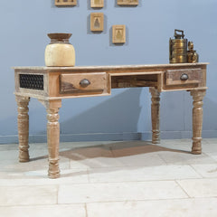 Antique Timber Teak Style Desk With Drawers 142x70x75 cm