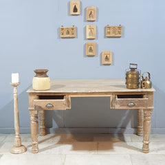 Antique Timber Teak Style Desk With Drawers 142x70x75 cm