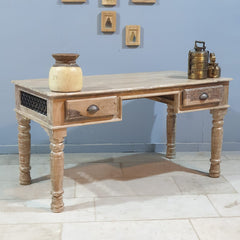 Antique Timber Teak Style Desk With Drawers 142x70x75 cm