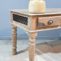 Antique Timber Teak Style Desk With Drawers 142x70x75 cm