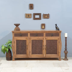 French Colonial Hand Carved Solid Wood Sideboard Brown 150x50x90cm