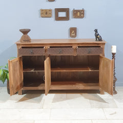 French Colonial Hand Carved Solid Wood Sideboard Brown 150x50x90cm