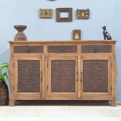 French Colonial Hand Carved Solid Wood Sideboard Brown 150x50x90cm