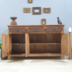 French Colonial Hand Carved Solid Wood Sideboard Brown 150x50x90cm