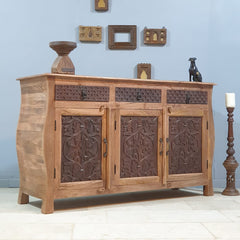 French Colonial Hand Carved Solid Wood Sideboard Brown 150x50x90cm