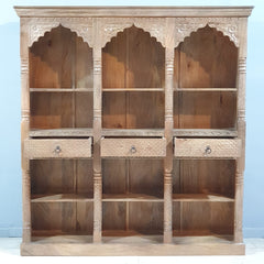 Rajasthan Handcarved Indian Furniture Wooden Vintage Arch Bookshelf 170X40X180 Cm
