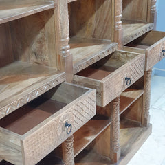 Rajasthan Handcarved Indian Furniture Wooden Vintage Arch Bookshelf 170X40X180 Cm