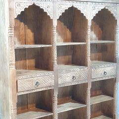 Rajasthan Handcarved Indian Furniture Wooden Vintage Arch Bookshelf 170X40X180 Cm