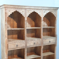Rajasthan Handcarved Indian Furniture Wooden Vintage Arch Bookshelf 170X40X180 Cm