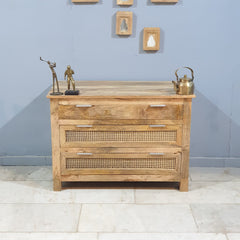 Rattan Elegance Series Mango Wood 3 Drawer Rattan Bedside