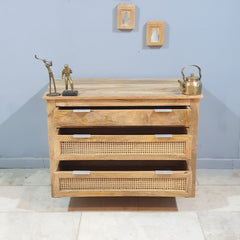 Rattan Elegance Series Mango Wood 3 Drawer Rattan Bedside