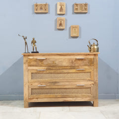 Rattan Elegance Series Mango Wood 3 Drawer Rattan Bedside