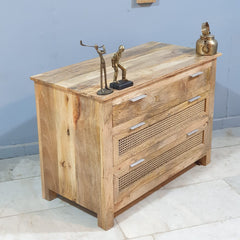 Rattan Elegance Series Mango Wood 3 Drawer Rattan Bedside