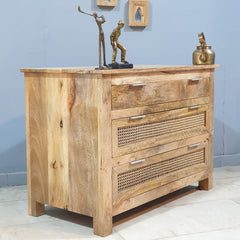 Rattan Elegance Series Mango Wood 3 Drawer Rattan Bedside