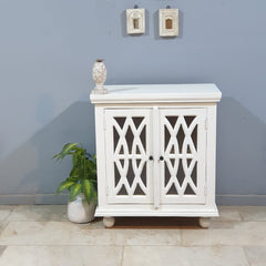 French Arched Glass Door Solid Wood Cabinet 80x40x90 Cm White