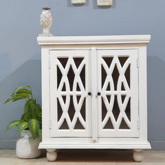 French Arched Glass Door Solid Wood Cabinet 80x40x90 Cm White