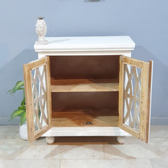 French Arched Glass Door Solid Wood Cabinet 80x40x90 Cm White