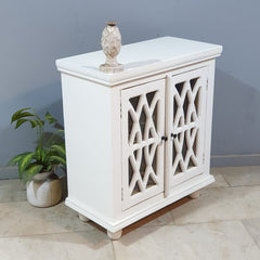 French Arched Glass Door Solid Wood Cabinet 80x40x90 Cm White