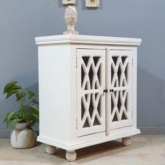 French Arched Glass Door Solid Wood Cabinet 80x40x90 Cm White