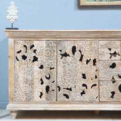 Corsica Contemporary Large Premium Solid Wood Floral Hand-Carving Sideboard C30