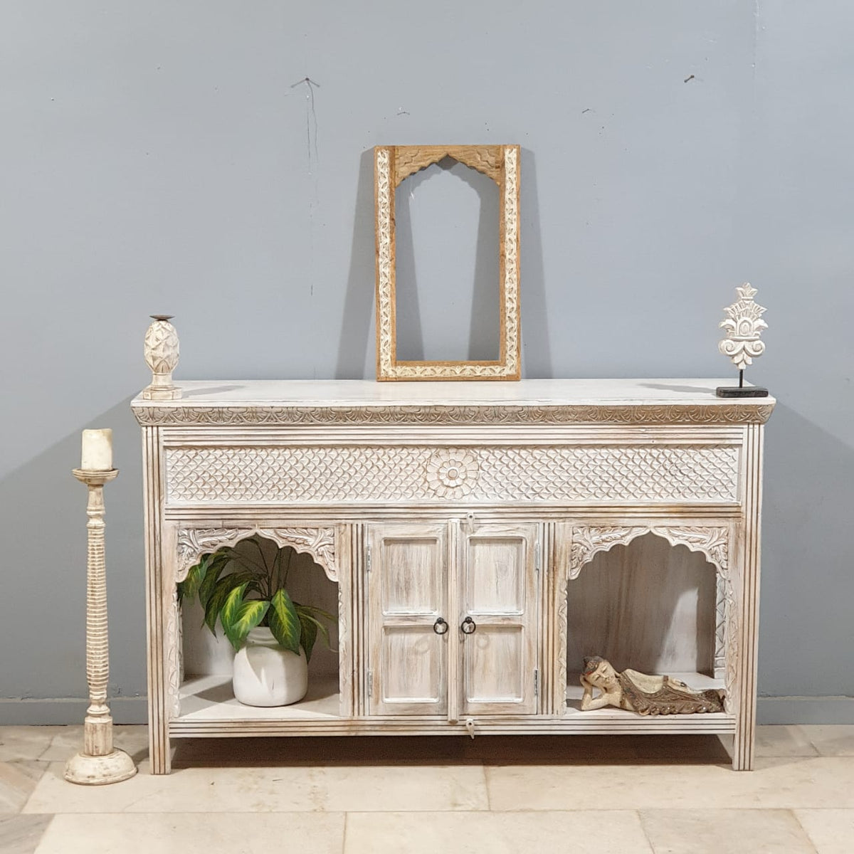 Indian Hand Carved Solid Wood Sideboard Buffet C32