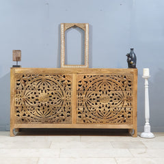 Indian Hand Carved Solid Wood Chest of Drawer Natural D47